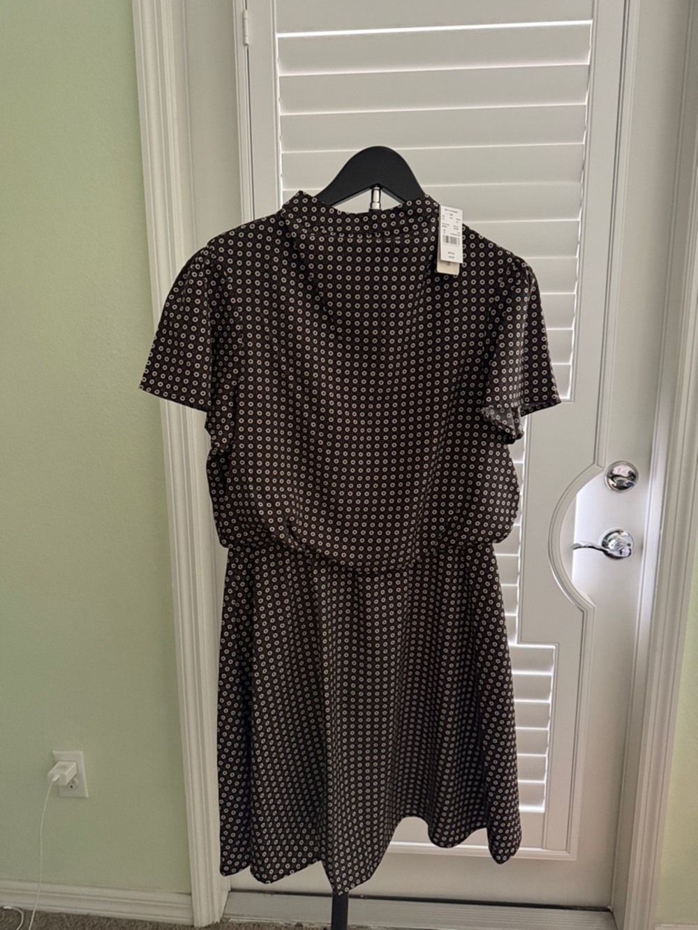 Black Printed Short-Sleeve Fit & Flare Dress